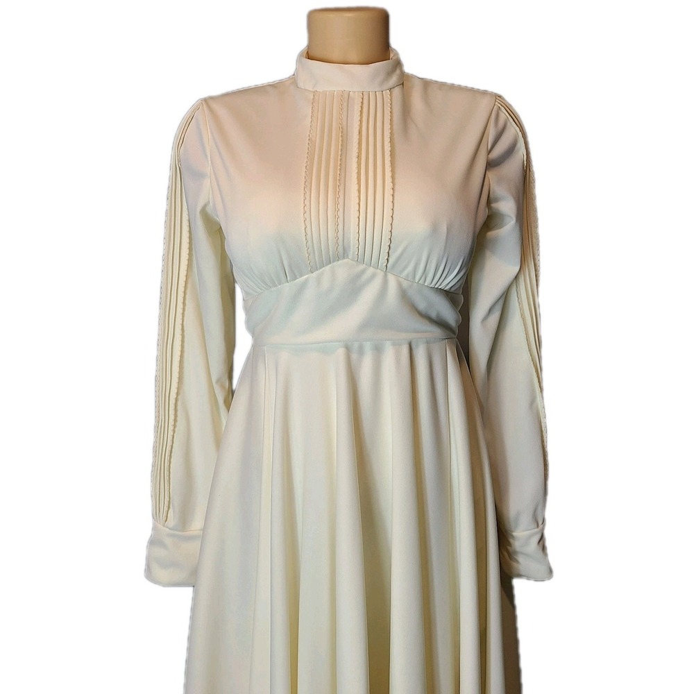 Vintage‎ Alfred Angelo Ivory Maxi Dress 70s Wedding Gown Cottage XS Renaissance - Picture 2 of 12